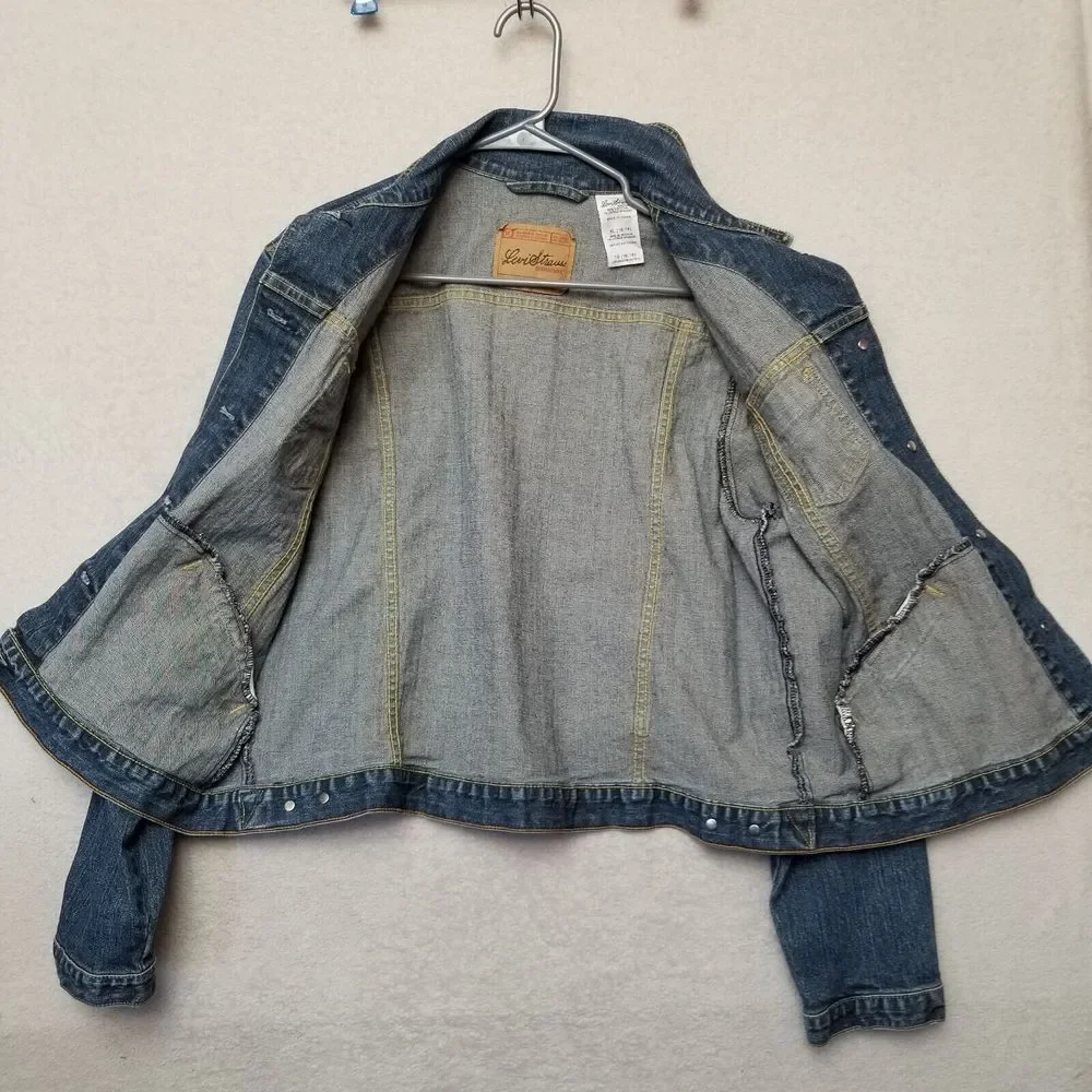 LEVI'S TRUCKER Button-Up Denim Blue Jacket - Youth‎ Size XL 16/18 With Stretch